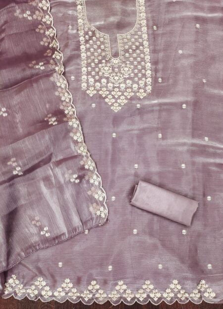 Mauve Barbarik Silk With Work Dress Material - Image 2