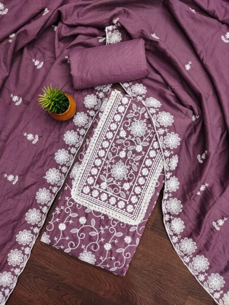 Mauve Parampara Silk Lakhnavi Work With Matching Silk Dupatta Dress Material