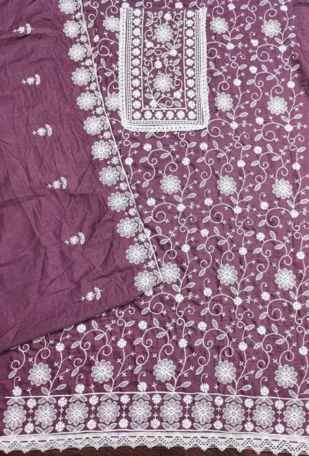 Mauve Parampara Silk Lakhnavi Work With Matching Silk Dupatta Dress Material - Image 2