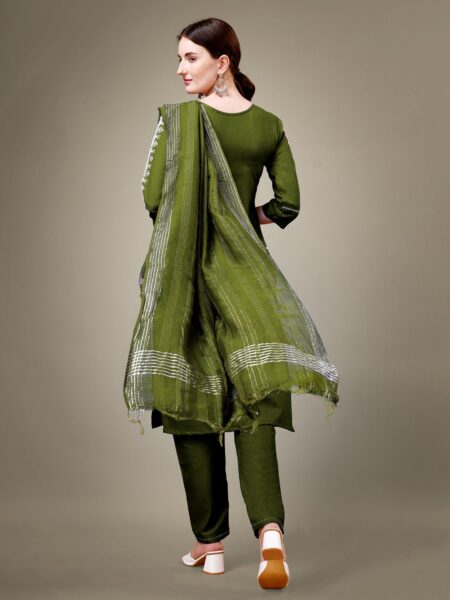 Mehendi Fully Stitched Cotton Blend Kurti Pant Dupatta Design No 1113 - Image 2