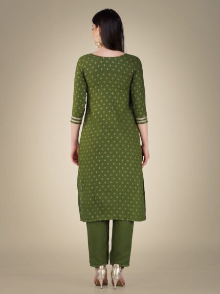 Mehendi Fully Stitched Cotton Magic Slub Kurti Pant Dupatta Design No 1117 - Image 2