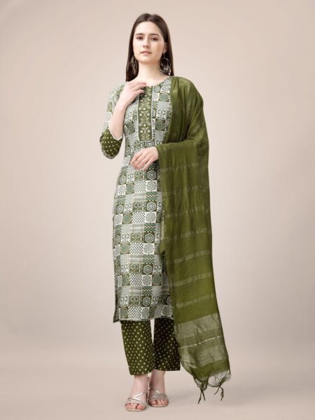 Mehendi Fully Stitched Rayon Kurti Pant Dupatta Design No 1135