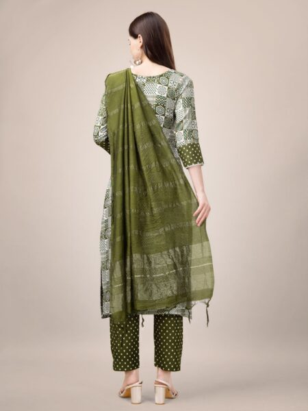 Mehendi Fully Stitched Rayon Kurti Pant Dupatta Design No 1135 - Image 2