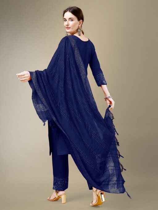 Navy Blue Fully Stitched Cotton Blend Kurti Pant Dupatta Design No 1115 - Image 2
