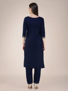 Navy Blue Fully Stitched Cotton Blend Kurti Pant Dupatta Design No 1120 - Image 2