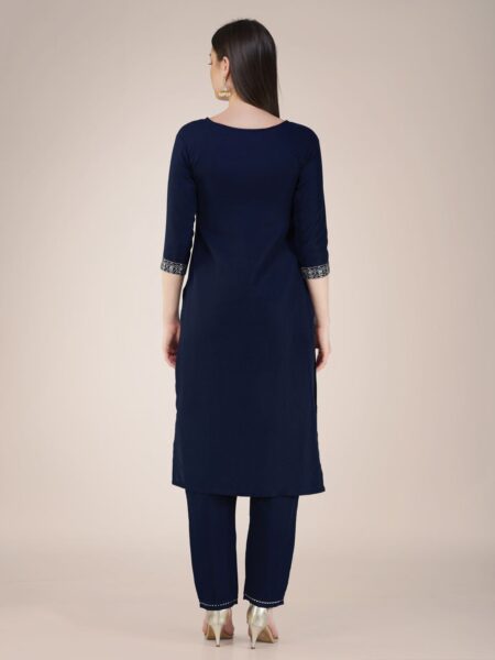 Navy Blue Fully Stitched Cotton Blend Kurti Pant Dupatta Design No 1120 - Image 2