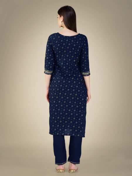 Navy Blue Fully Stitched Cotton Magic Slub Kurti Pant Dupatta Design No 1117 - Image 2