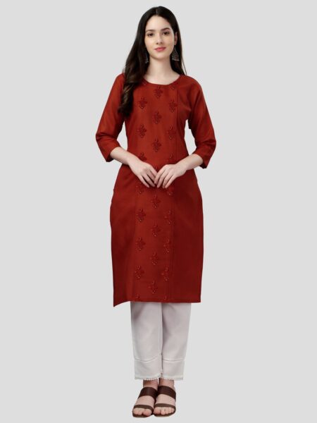 Orange Fully Stitched Casual Embroidery Kurti Design No 1003