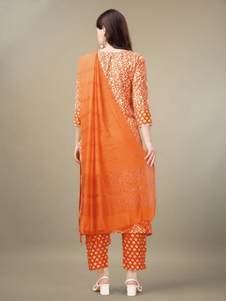 Orange Fully Stitched Rayon Kurti Pant Dupatta Design No 1133 - Image 2