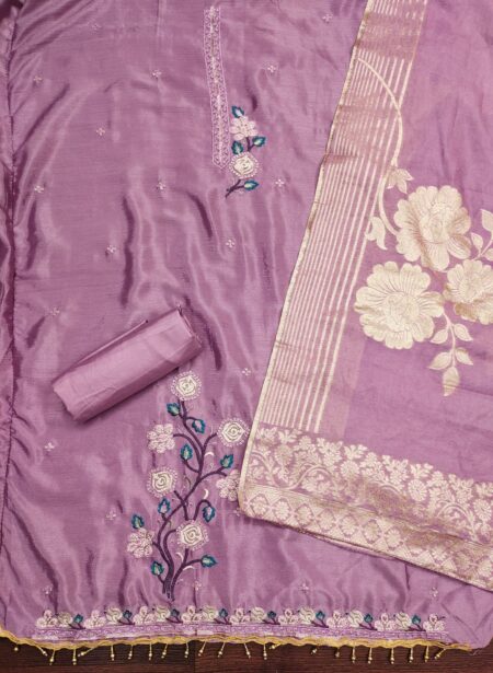 Orchid Chinon Silk With Fancy Jacquard Dupatta Dress Material - Image 2