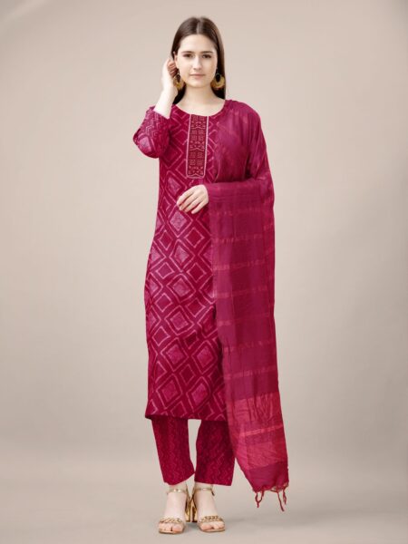 Pink Fully Stitched Rayon Kurti Pant Dupatta Design No 1138