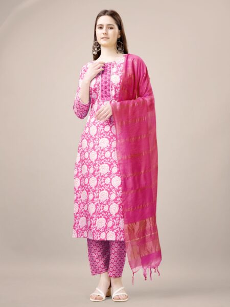 Pink Fully Stitched Rayon Kurti Pant Dupatta Design No 1139