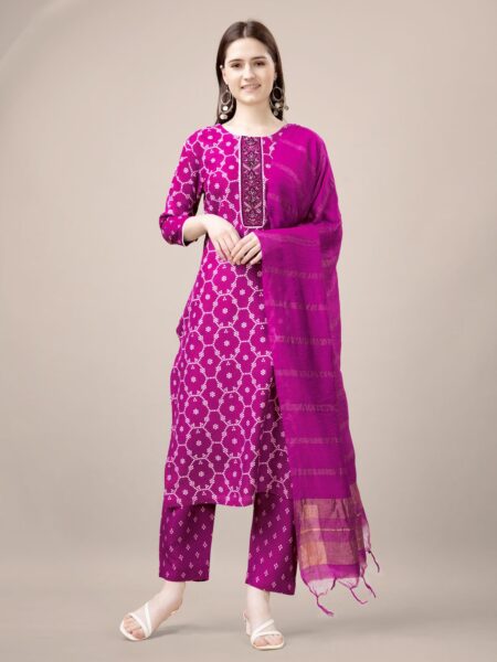 Pink Fully Stitched Rayon Kurti Pant Dupatta Design No 1140