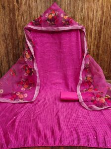 Pink Gadwal Crosshead Work With Organza Digital Print Dress Material - Image 2