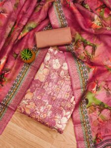 Pink Modal Print Foil With Work And Jacquard Digital Print Dupatta Dress Material