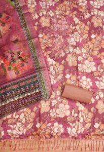 Pink Modal Print Foil With Work And Jacquard Digital Print Dupatta Dress Material - Image 2