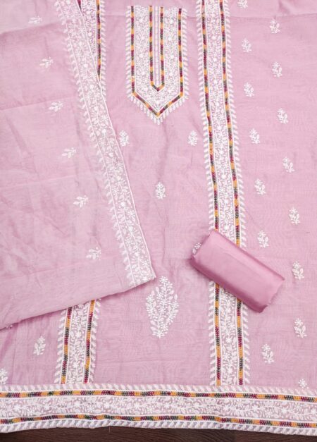 Pink Modal With Lakhnavi Work Dress Material - Image 2