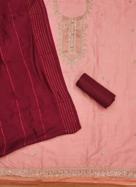 Pink Rayon Slub 2-Tone With Codding Work And Banarasi Jacquard Dupatta Dress Material - Image 2