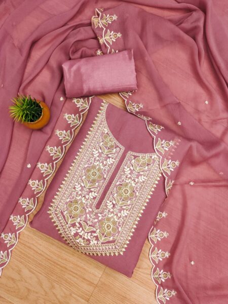 Pink Star Georgette With Work And Matching Dupatta Dress Material