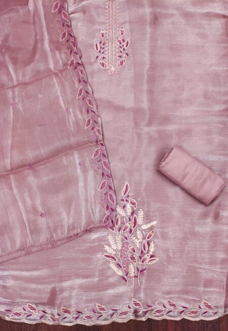 Purple Barbarik Silk With Work Dress Material - Image 2