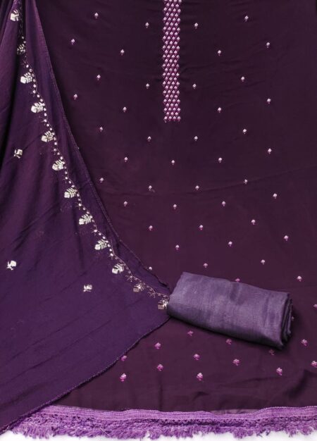 Purple Fox Georgette With Embroidery Work And Najmeen Dupatta Dress Material - Image 2