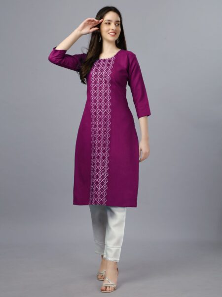 Purple Fully Stitched Casual Embroidery Kurti Design No 1006