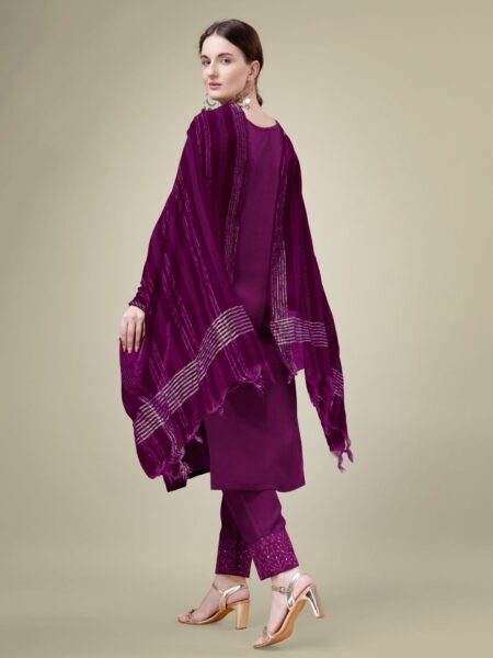 Purple Fully Stitched Cotton Blend Kurti Pant Dupatta Design No 1111 - Image 2