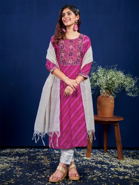 Purple Fully Stitched Rayon Kurti Pant Dupatta Design No 1077