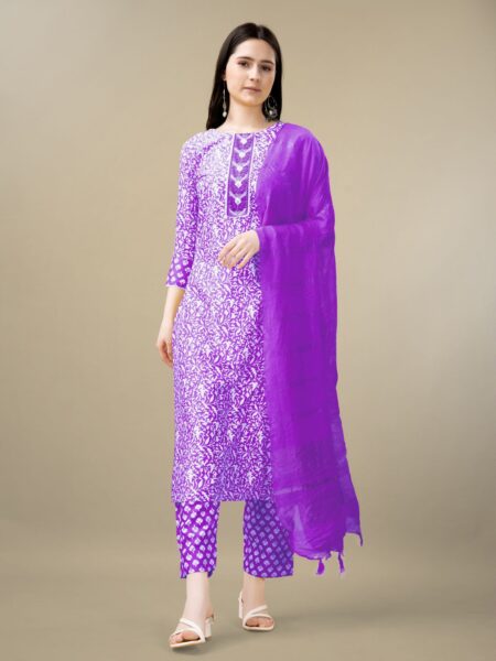 Purple Fully Stitched Rayon Kurti Pant Dupatta Design No 1133