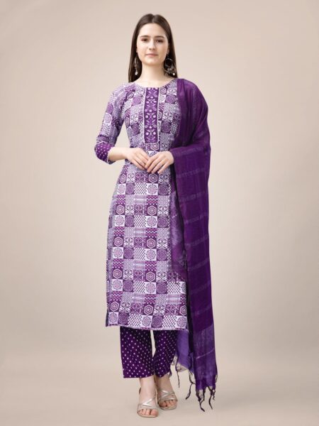 Purple Fully Stitched Rayon Kurti Pant Dupatta Design No 1135