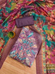 Purple Modal Print Foil With Work And Jacquard Digital Print Dupatta Dress Material