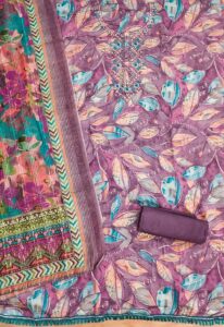 Purple Modal Print Foil With Work And Jacquard Digital Print Dupatta Dress Material - Image 2