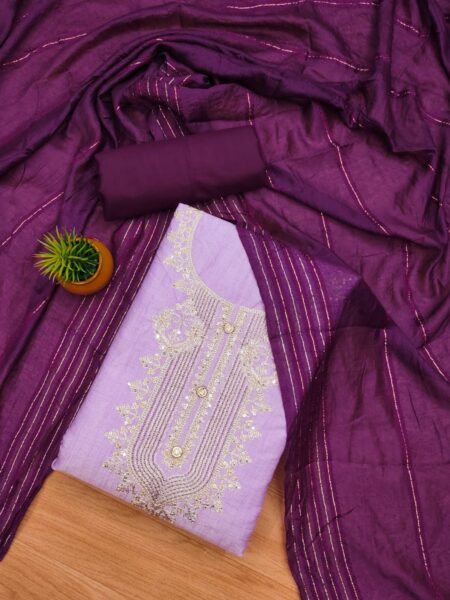 Purple Rayon Slub 2-Tone With Codding Work And Banarasi Jacquard Dupatta Dress Material