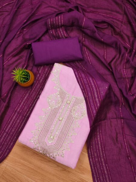 Purple Rayon Slub 2-Tone With Codding Work And Banarasi Jacquard Dupatta Dress Material