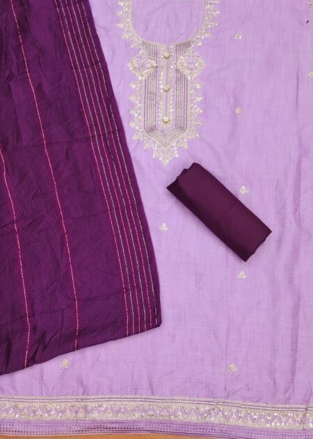 Purple Rayon Slub 2-Tone With Codding Work And Banarasi Jacquard Dupatta Dress Material - Image 2