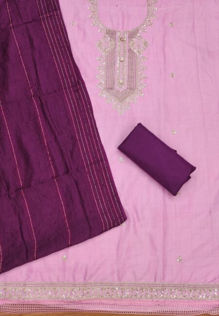 Purple Rayon Slub 2-Tone With Codding Work And Banarasi Jacquard Dupatta Dress Material - Image 2