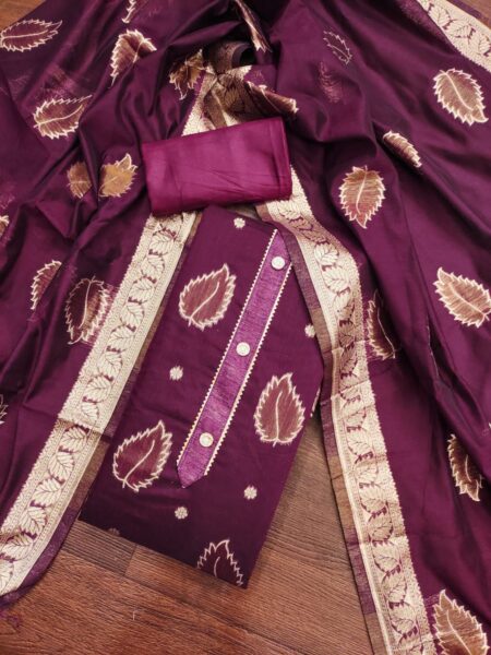 Purple Simmar Jacquard Dress Material With Matching Jacquard Dupatta