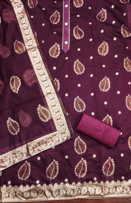 Purple Simmar Jacquard Dress Material With Matching Jacquard Dupatta - Image 2