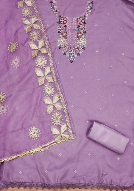 Purple Soft Organza With Fancy Multi Work And Gota Patti Full Work Dupatta Dress Material - Image 2