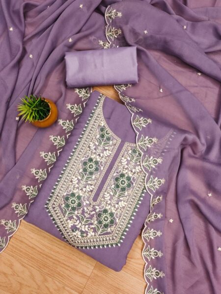 Purple Star Georgette With Work And Matching Dupatta Dress Material