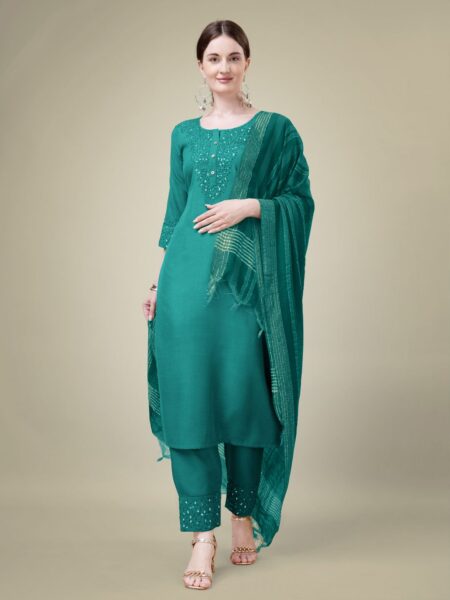 Rama Fully Stitched Cotton Blend Kurti Pant Dupatta Design No 1111