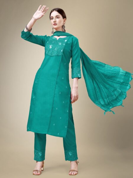 Rama Fully Stitched Cotton Blend Kurti Pant Dupatta Design No 1115