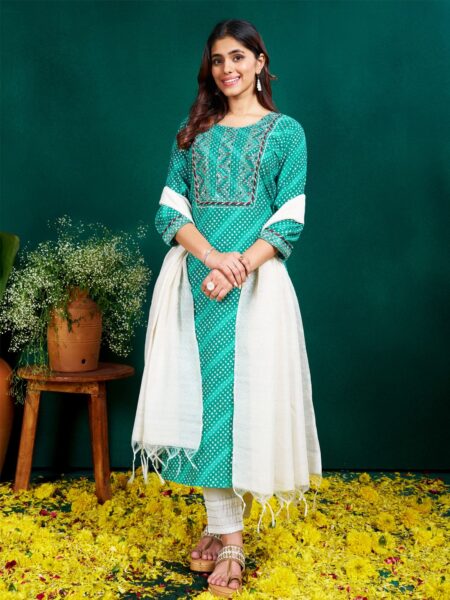 Rama Fully Stitched Rayon Kurti Pant Dupatta Design No 1077