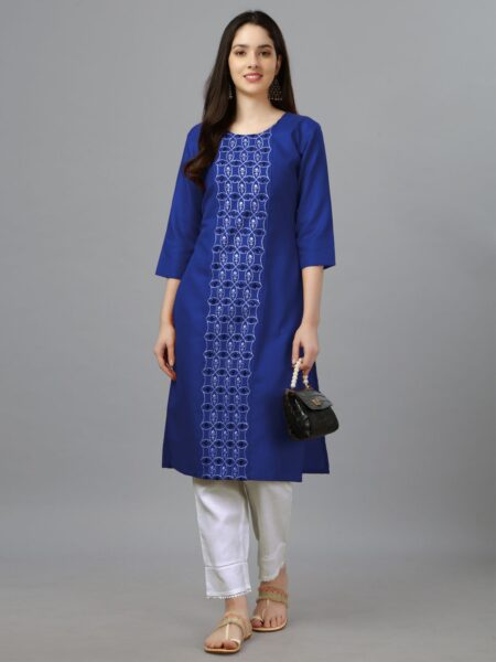 Royal Blue Fully Stitched Casual Embroidery Kurti Design No 1007