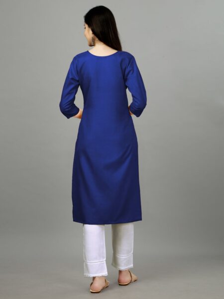 Royal Blue Fully Stitched Casual Embroidery Kurti Design No 1007 - Image 2