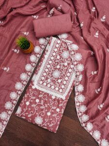 Salmon Parampara Silk Lakhnavi Work With Matching Silk Dupatta Dress Material
