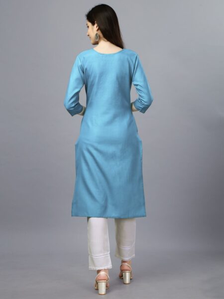 Sky Blue Fully Stitched Casual Embroidery Kurti Design No 1006 - Image 2