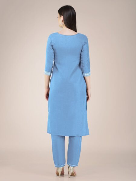 Sky Blue Fully Stitched Cotton Blend Kurti Pant Dupatta Design No 1120 - Image 2