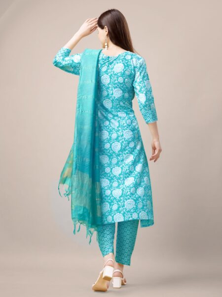 Sky Blue Fully Stitched Rayon Kurti Pant Dupatta Design No 1139 - Image 2