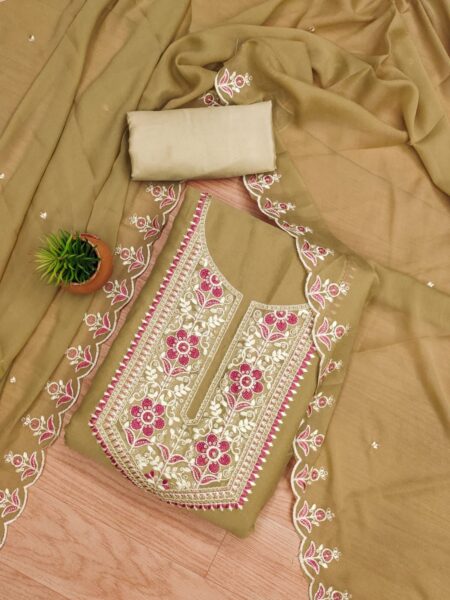 Tan Star Georgette With Work And Matching Dupatta Dress Material